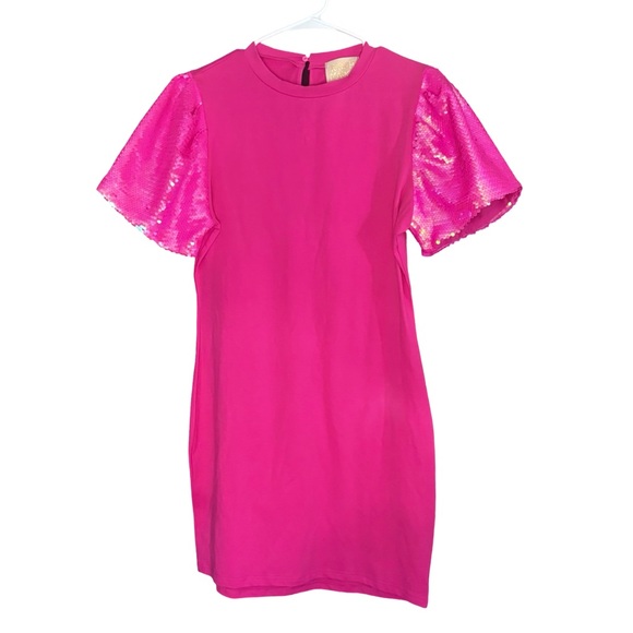 Judith March Hot Pink Sequin Puff Sleeve Shift Dress | Small Barbiecore Party 🎉 - Picture 3 of 9